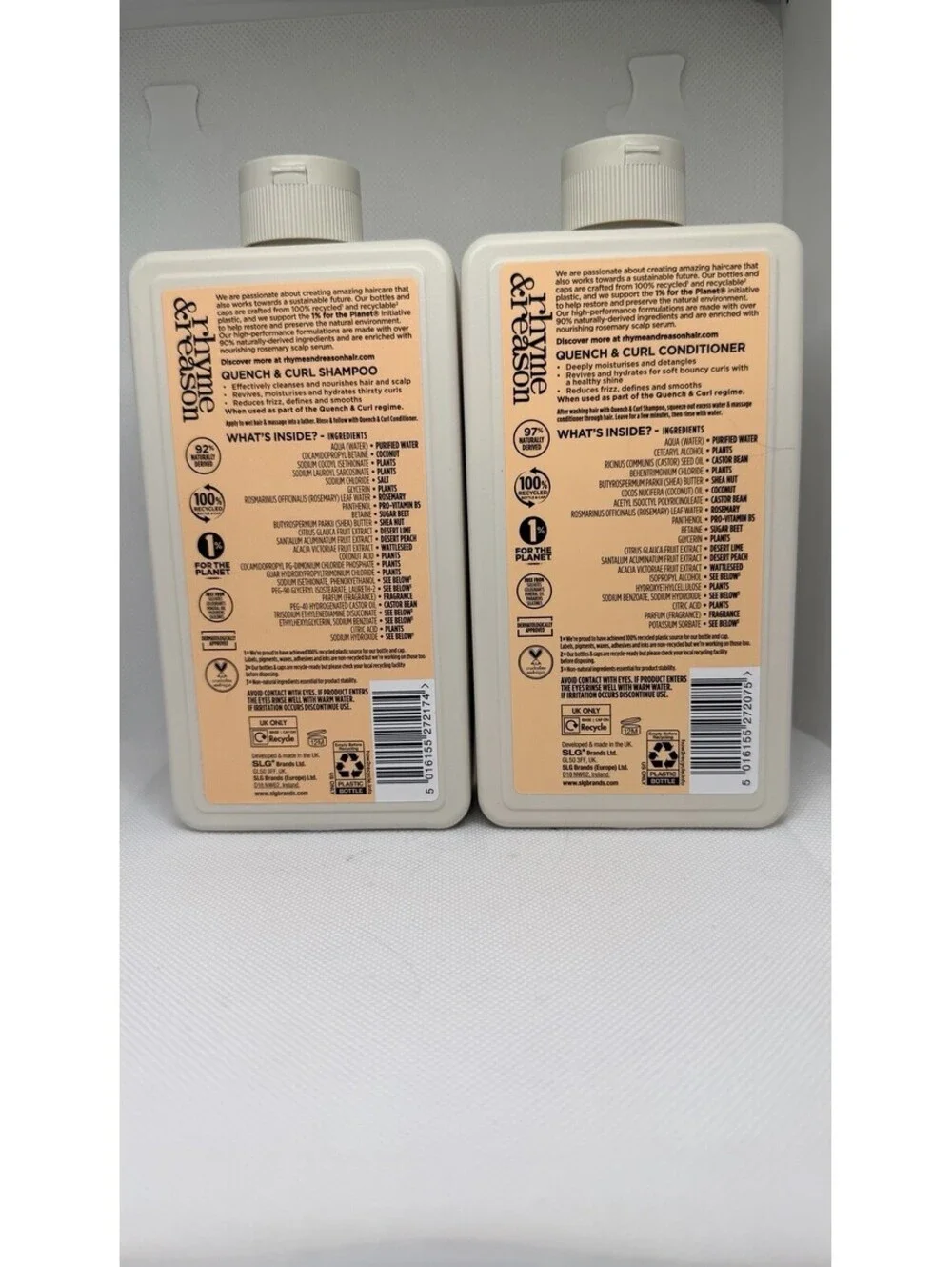Rhyme & Reason Quench & Curl Shampoo & Conditioner Set 12oz Each Brand New